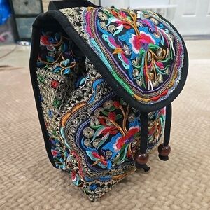 Women’s Embroidered Backpack Purse Boho Hippie Canvas Shoulder Bag Adjustable.